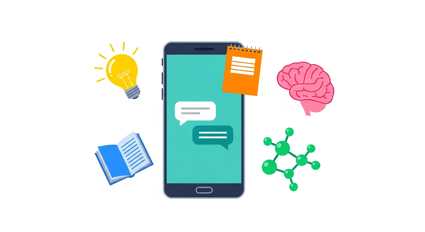AI-powered medical tutoring app with flashcards, brain, and molecular icons
